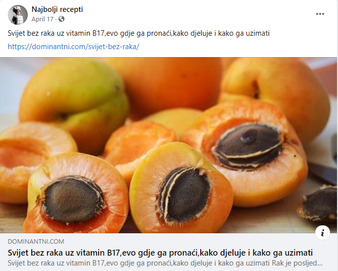 Vitamin B17 ne postoji i nije nikakav lijek protiv raka...