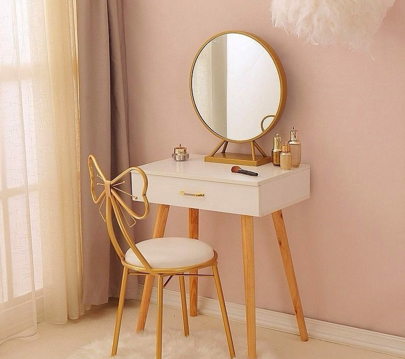 Bàn trang điểm mini gương tròn một ngăn