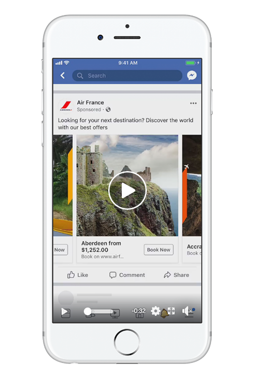 Facebook Ad Size In-Feed Video Carousel Ad