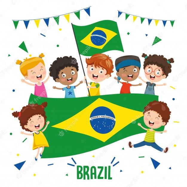 Ilustração em vetor de crianças segurando bandeira do brasil Vetor Premium