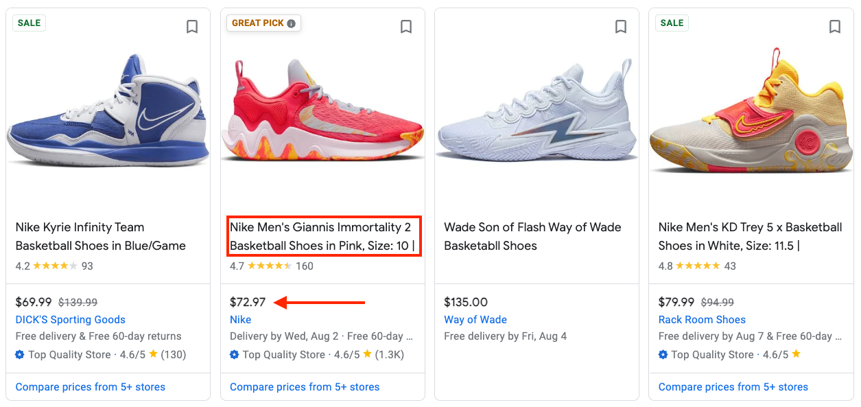 Example of Google Shopping product details. 