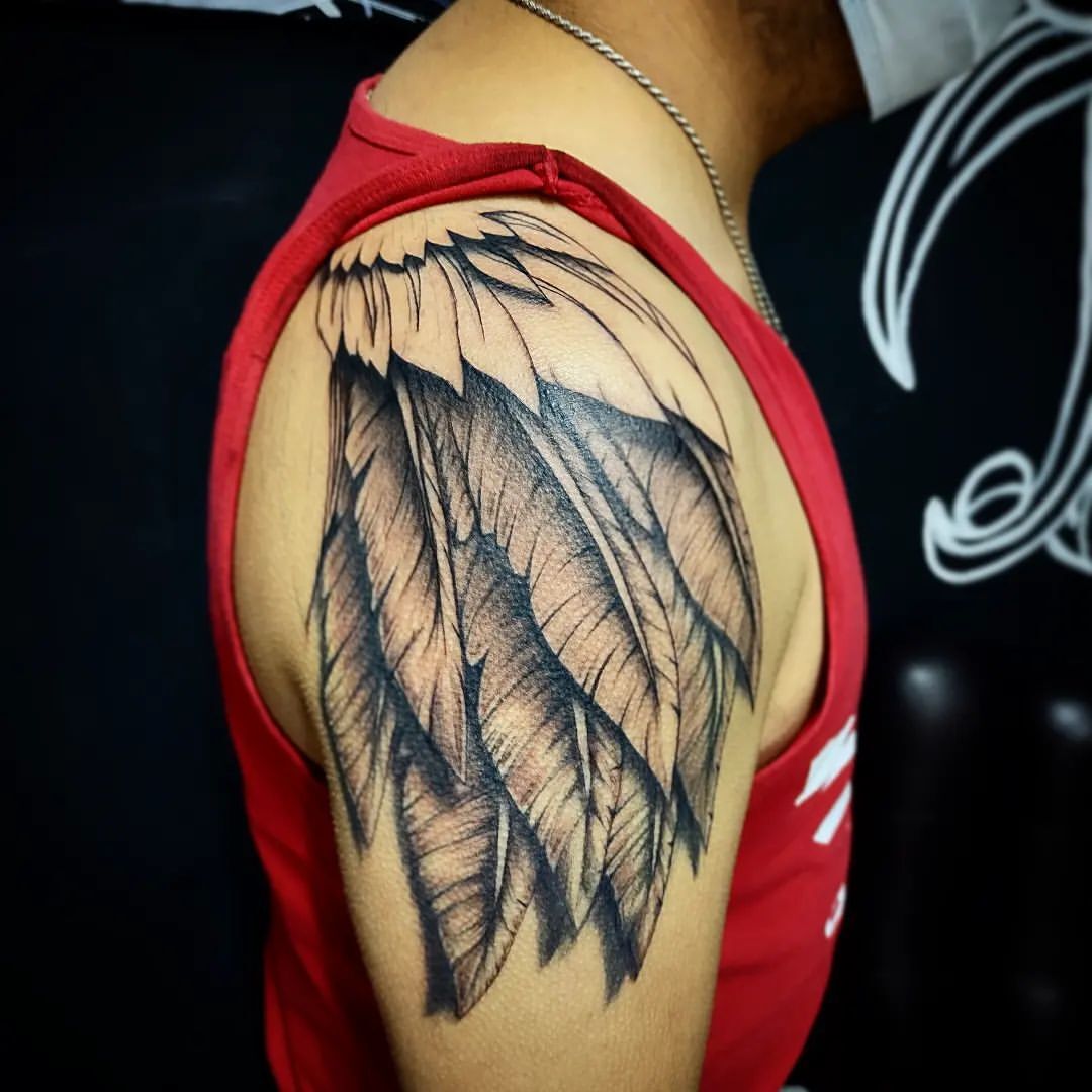 Black Line Wings Tattoo