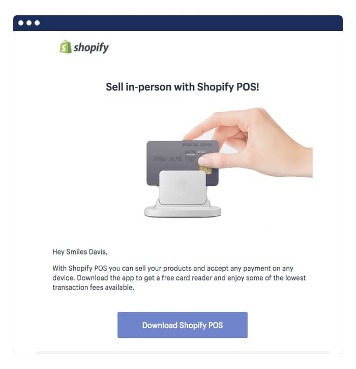 Ví dụ về email bán kèm của Shopify