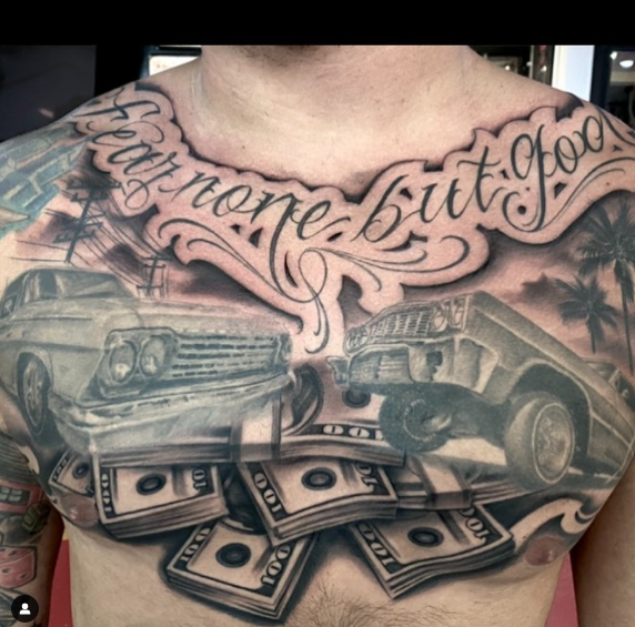 Money Tattoo On Full Chest