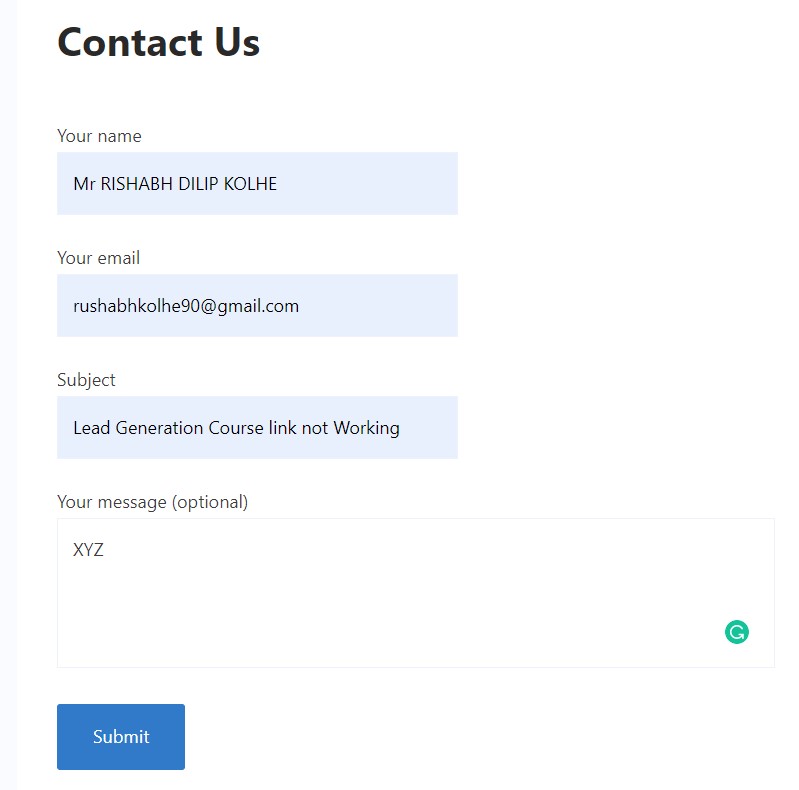 Contact form look on live site.
