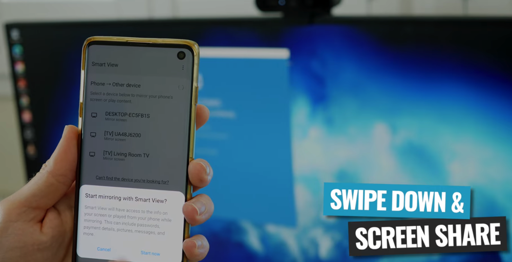 Swipe down on your Android device and select the screen sharing option 