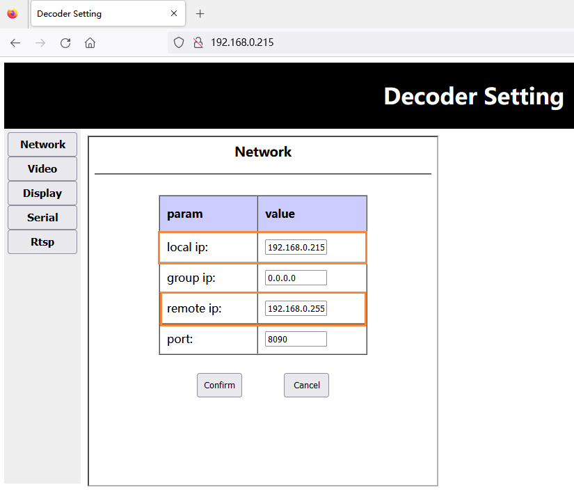UDP stream player setting for stream protocol of COFDM Receiver Vcan1776-RX 1