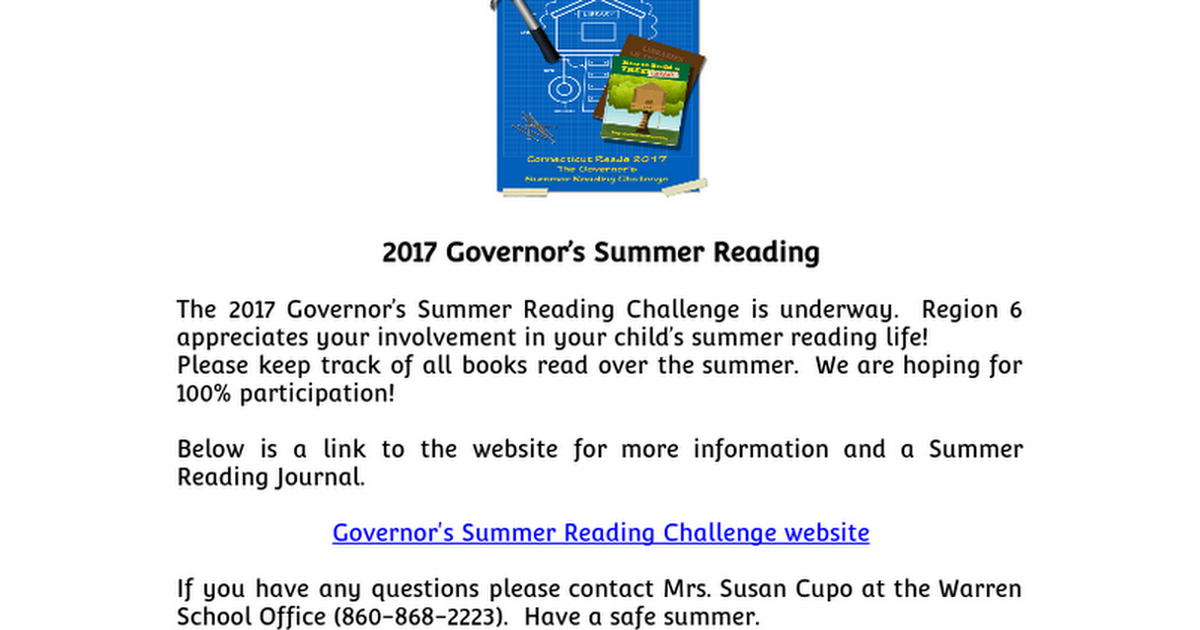 JMS Governor's Summer Reading Challenge e-blast 2017