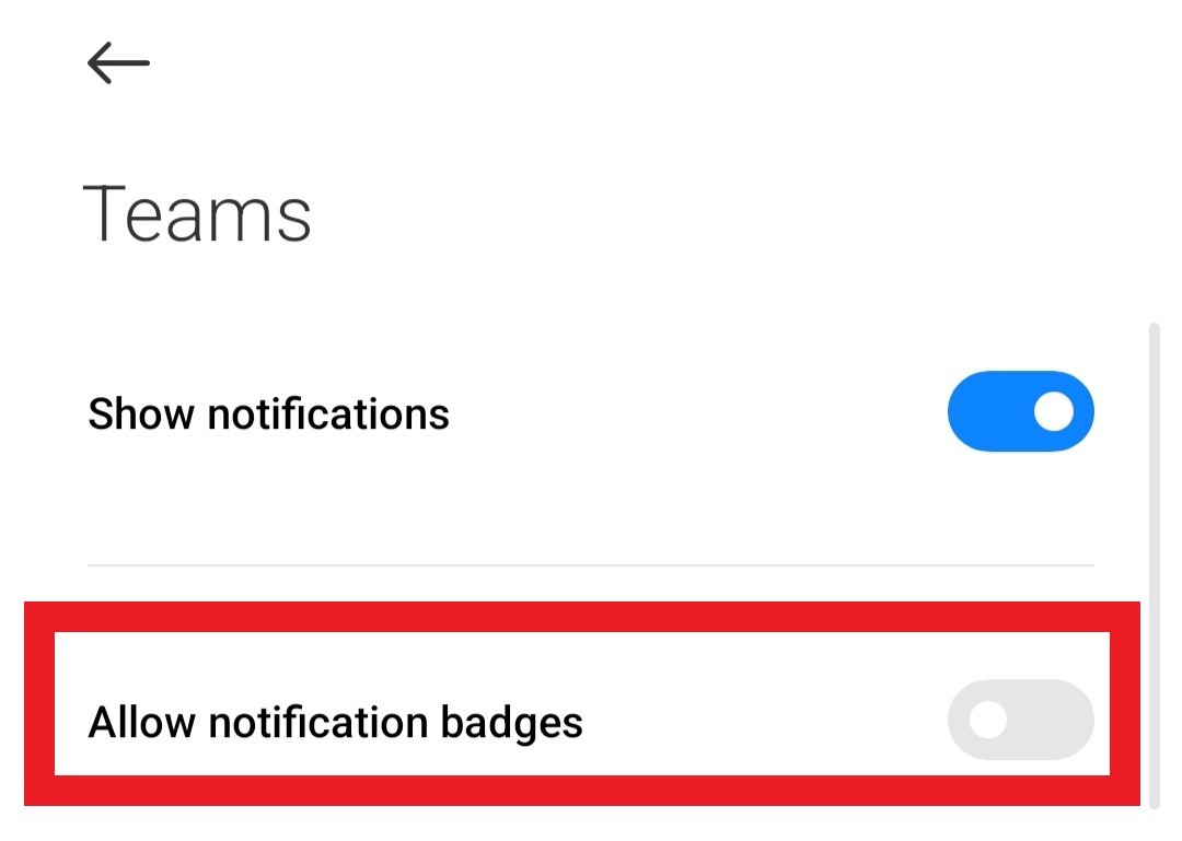 Allow notification badges Microsoft Teams