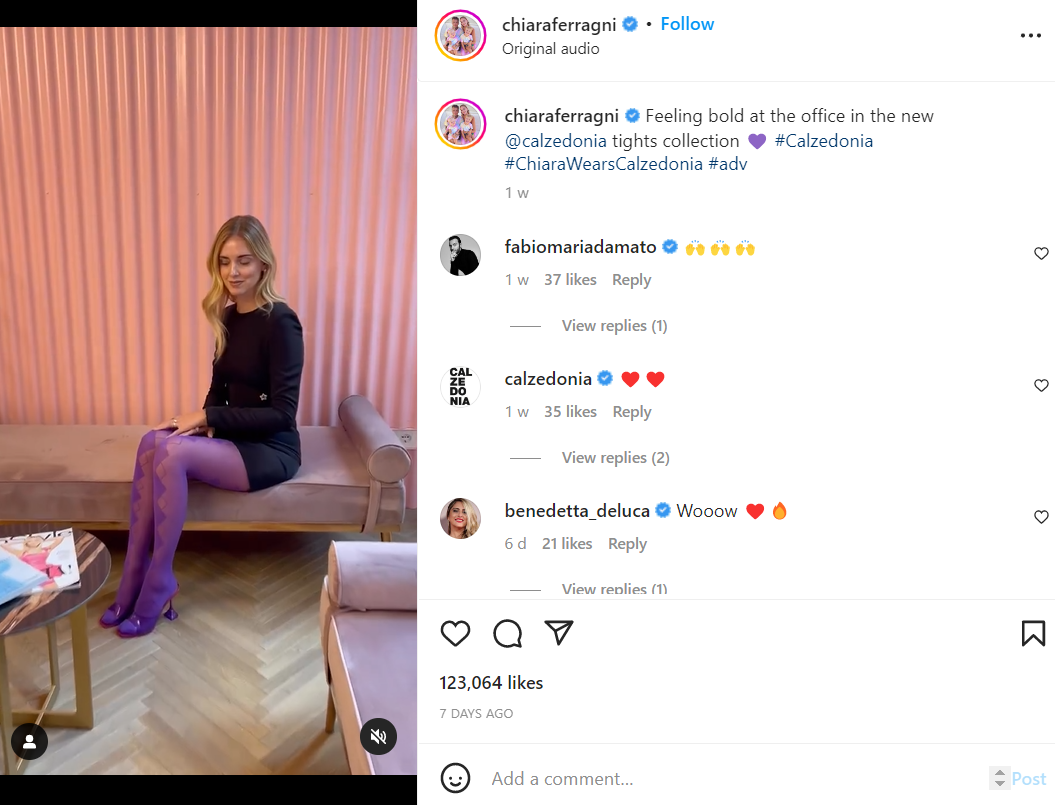 Screenshot of the Chiara Ferragni Instagram post.