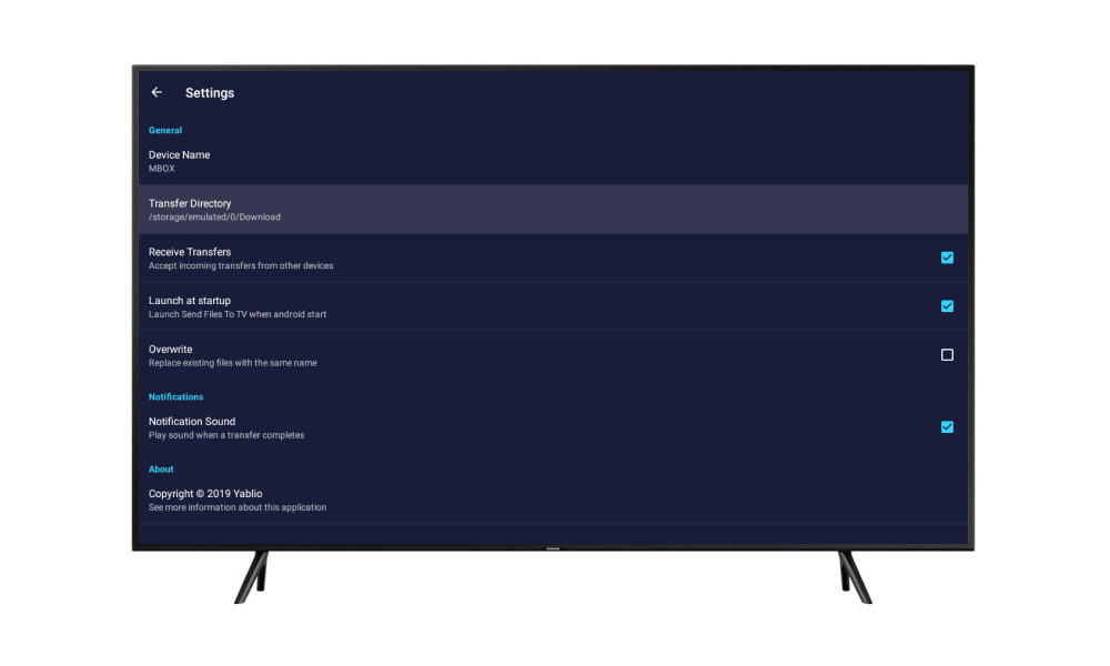 تنظیمات برنامه Send Files to TV روی اندروید باکس نت باکس
