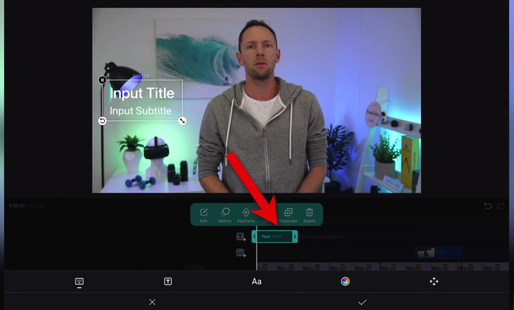 The title will appear as a clip in the timeline - you can adjust it just like any other clip 
