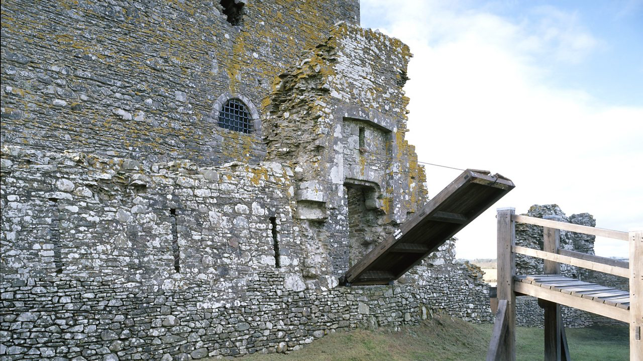 Medieval drawbridge on a castle in Europe.