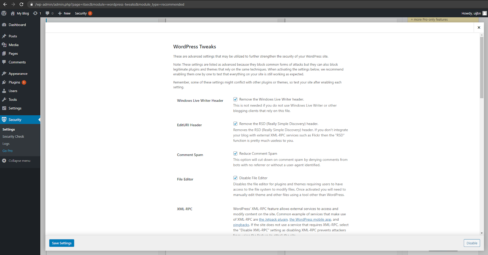 WordPress tweaks iThemes Security Plugin