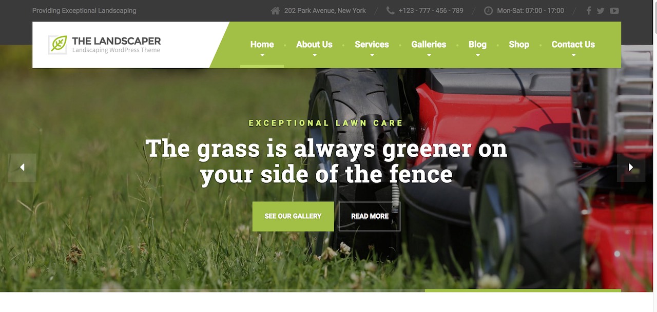 El diseño del sitio web Landscaper para WordPress