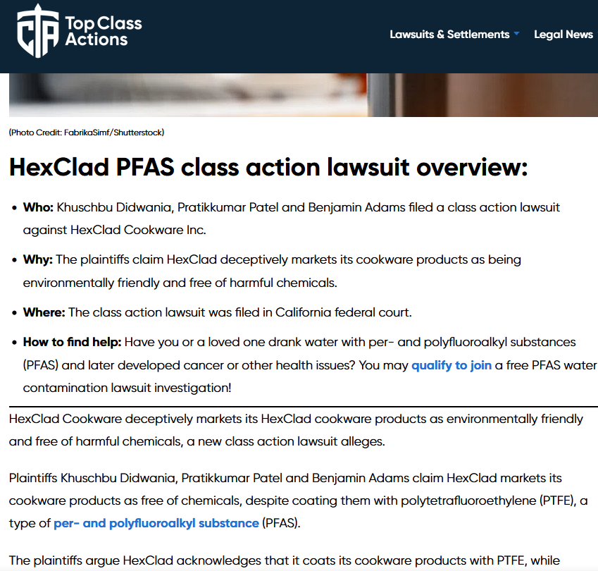 HexClad class action alleges cookware marketed as 'non-toxic