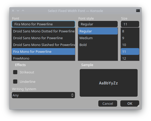 changing the terminal font to a powerline compatible font