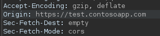 Code block screengrab by White Oak Security shows that https://test.contosoapp.com had an empty fetch in the CORS mode.
