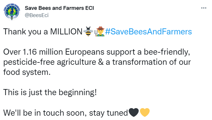 "save bees and farmers' initiative was successful and collected over 1 milion signatures