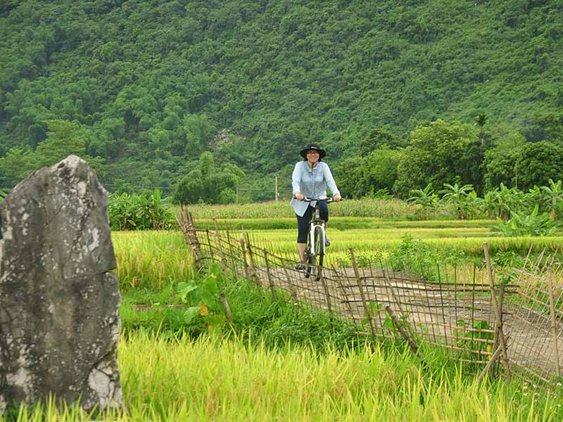 Riding among the rice field at Lan Village, Pu Luong