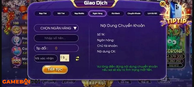 nạp rút tiền tại tip68 club