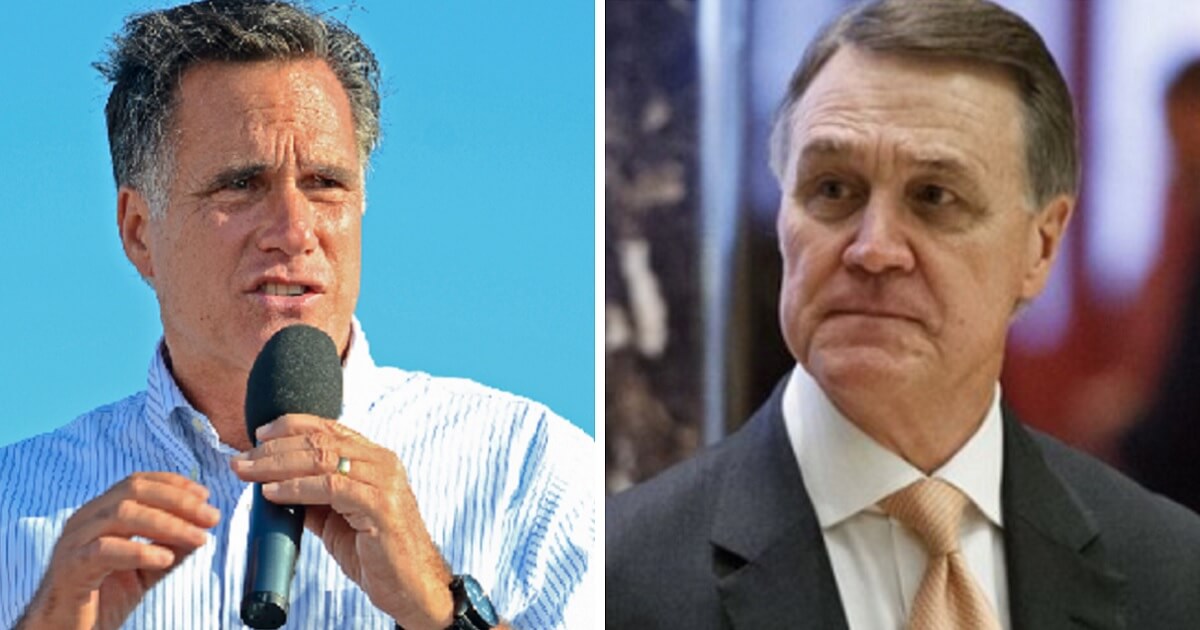 Sen. Mitt Romney, left; and Sen. David Perdue, right.