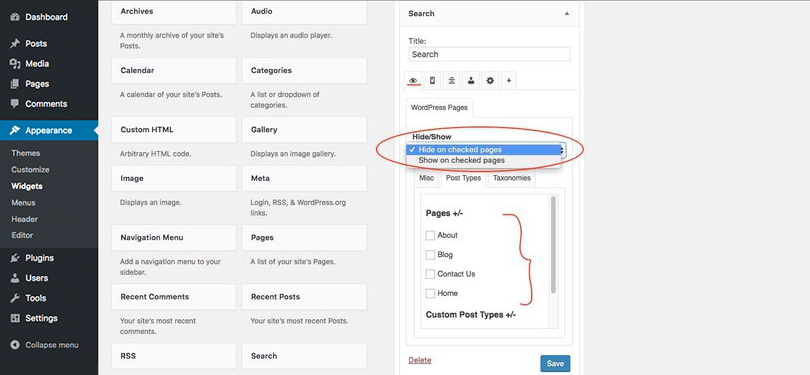 Otimize as barras laterais do WordPress - Oculte ou mostre widgets