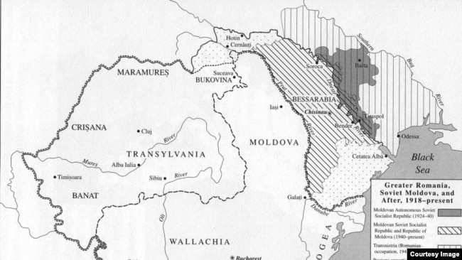 Румынская мозаика: "старая" Румыния, Трансильвания, Бессарабия, Буковина... Как менялись границы в период 1918 - 1944 годов. Карта из книги Чарльза Кинга "Молдаване".