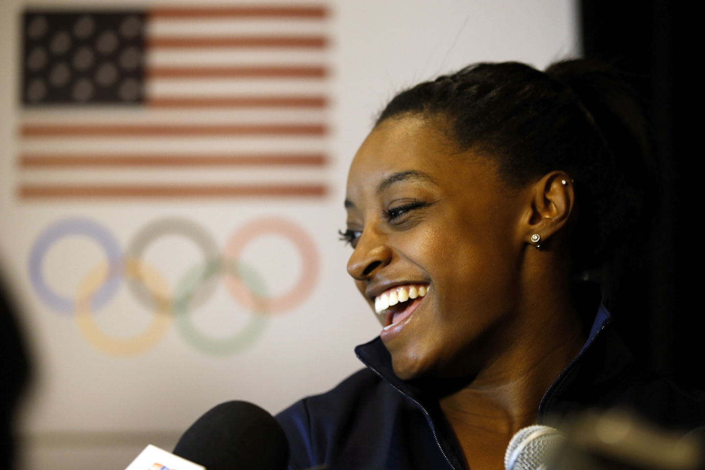 BEVERLY HILLS, CA - MARCH 07: Gymnast Simone Biles addresses the media at the USOC Olympic Media Summit at The Beverly Hilton Hotel on March 7, 2016 in Beverly Hills, California.   Todd Warshaw/Getty Images for the USOC/AFP