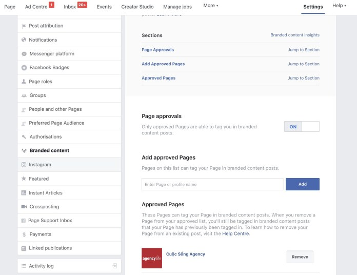 Đăng ký page brand trên facebook - branded content