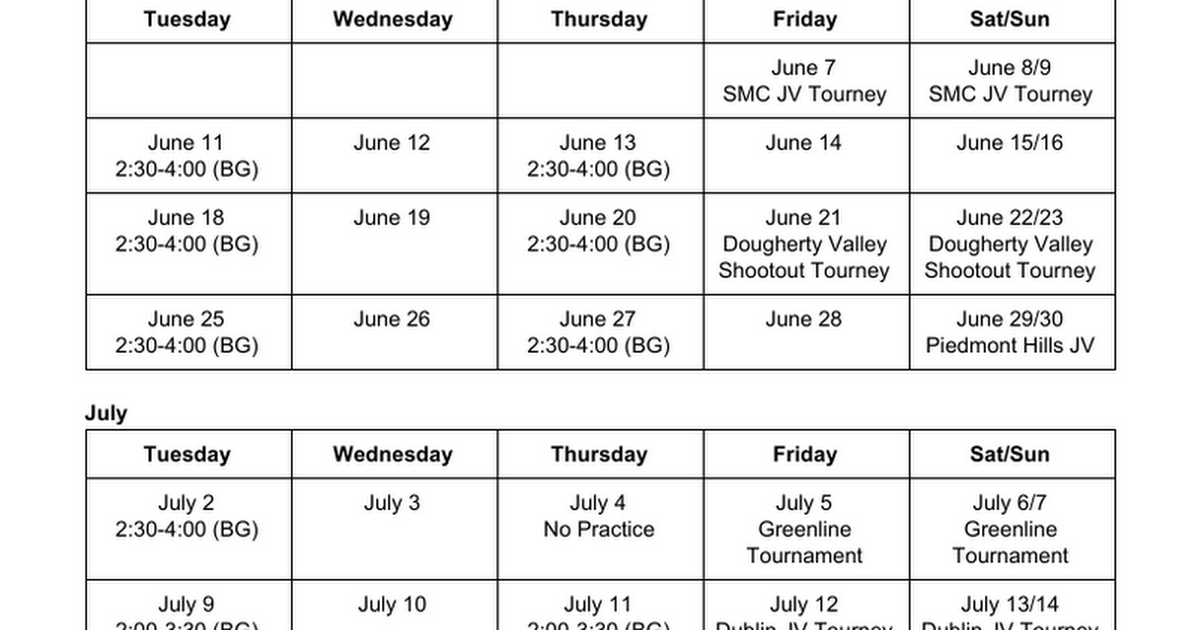 Acalanes Summer F/JV Program Google Docs