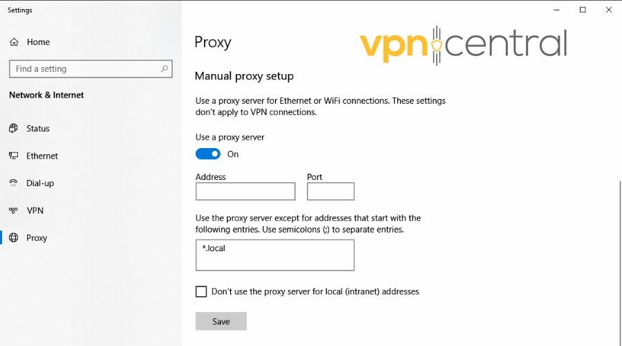 windows 10 manual proxy setup