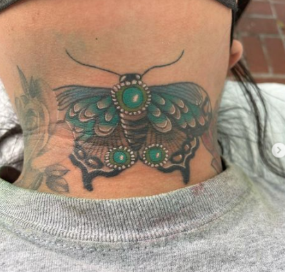 Awesome Butterfly Neck Tattoo