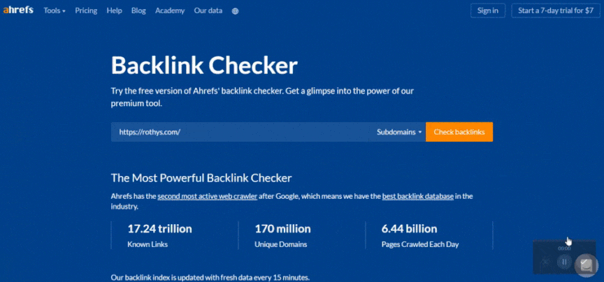 Off-page SEO checklist tool, Ahrefs backlink checker