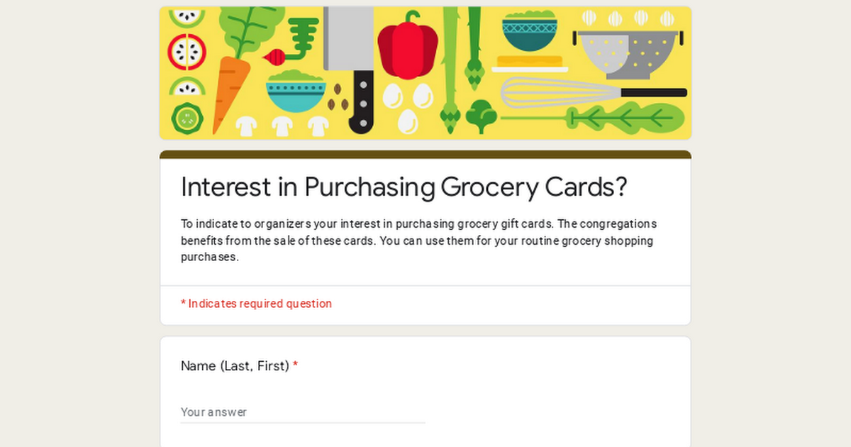 Interest in Purchasing Grocery Cards?