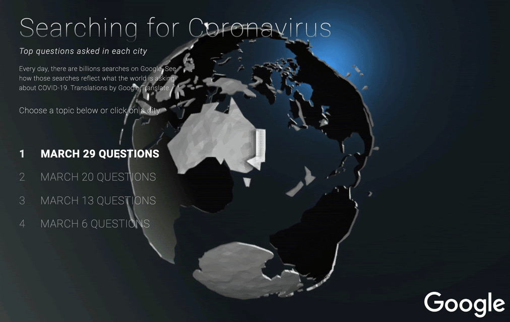 Questions in search on Coronavirus in cities around the world