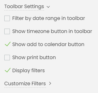 print screen of Timely event management software toolbar settings