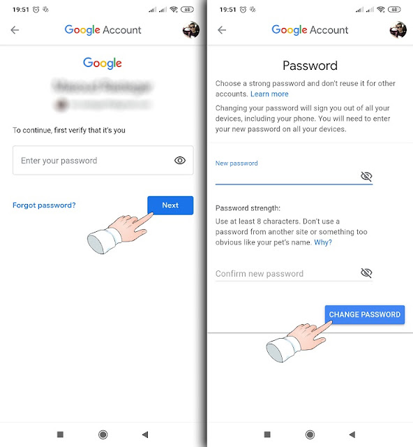Change Gmail password and Google account from mobile