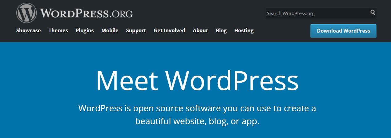 A página inicial do WordPress.org.