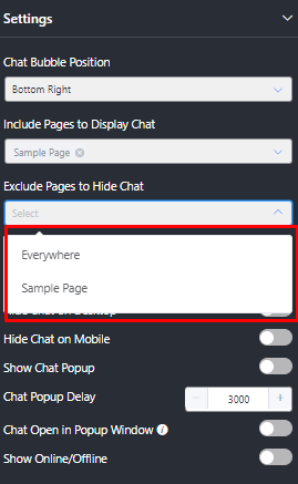 Exclude Pages to Hide Chat