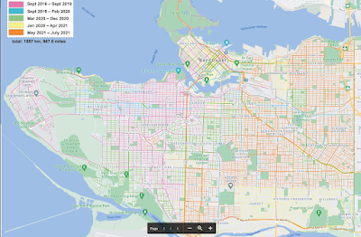 Map of Vancouver showing all the streets highlghted