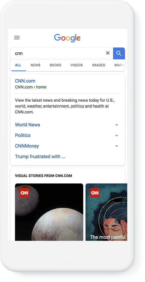 Google mobile SERP with stories in it