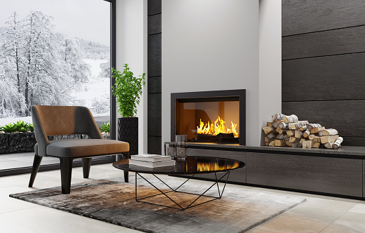 covered patio with fireplace