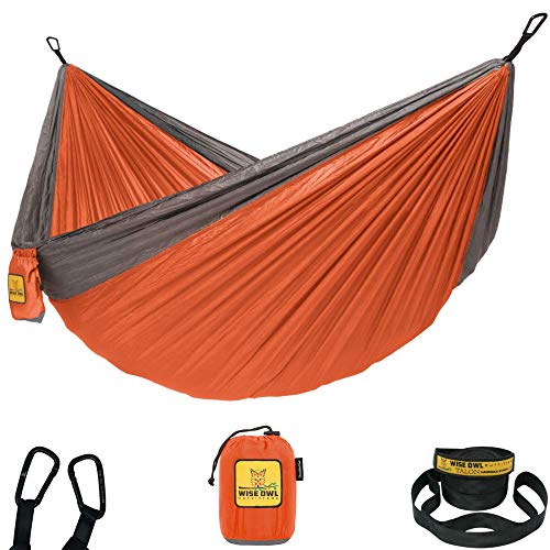 Wise Owl Outfitters Hammock Camping Double & Single with Tree Straps - USA Based Hammocks Brand Gear, Indoor Outdoor Backpacking Survival & Travel, Portable DO Org/Gy