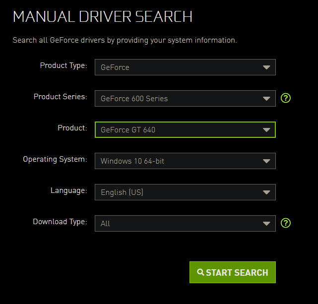 geforce manual driver search