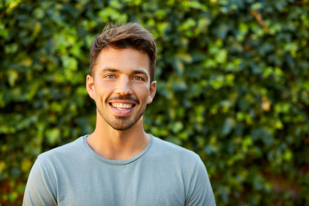 Detailed shot of a happy-looking man with short beard