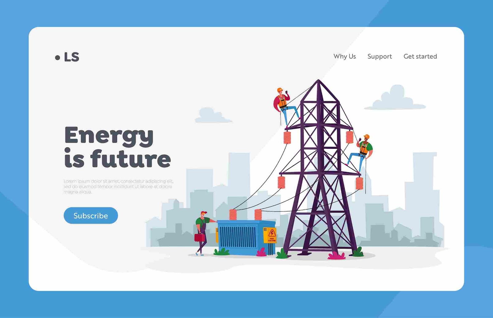 A group of people climbing on a power line

Description automatically generated