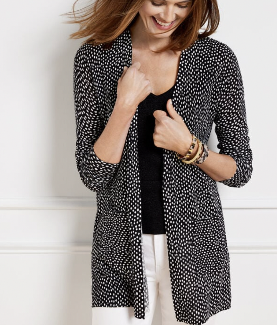 LINEN BLEND OPEN FRONT CARDIGAN/PAINTED DOT from Talbots