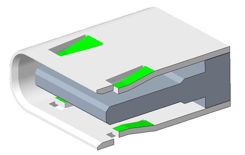 外部屏蔽 Shell 帶彈片，但是彈片朝向是逆向設計的USB Type-C Receptacle ----------不可認證