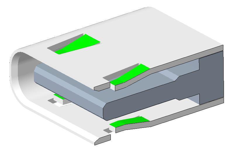 外部屏蔽 Shell 帶彈片，但是彈片朝向是逆向設計的USB Type-C Receptacle ----------不可認證